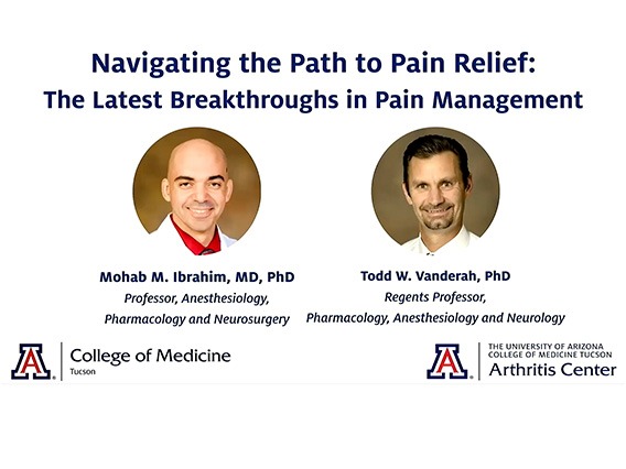 head and shoulders photos of two men with the headline "Navigating the Path to Pain Relief: The Latest Breakthroughs in Pain Management"
